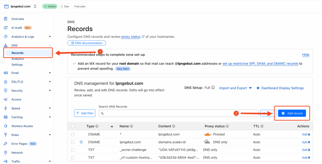 Setting cloudflare 3