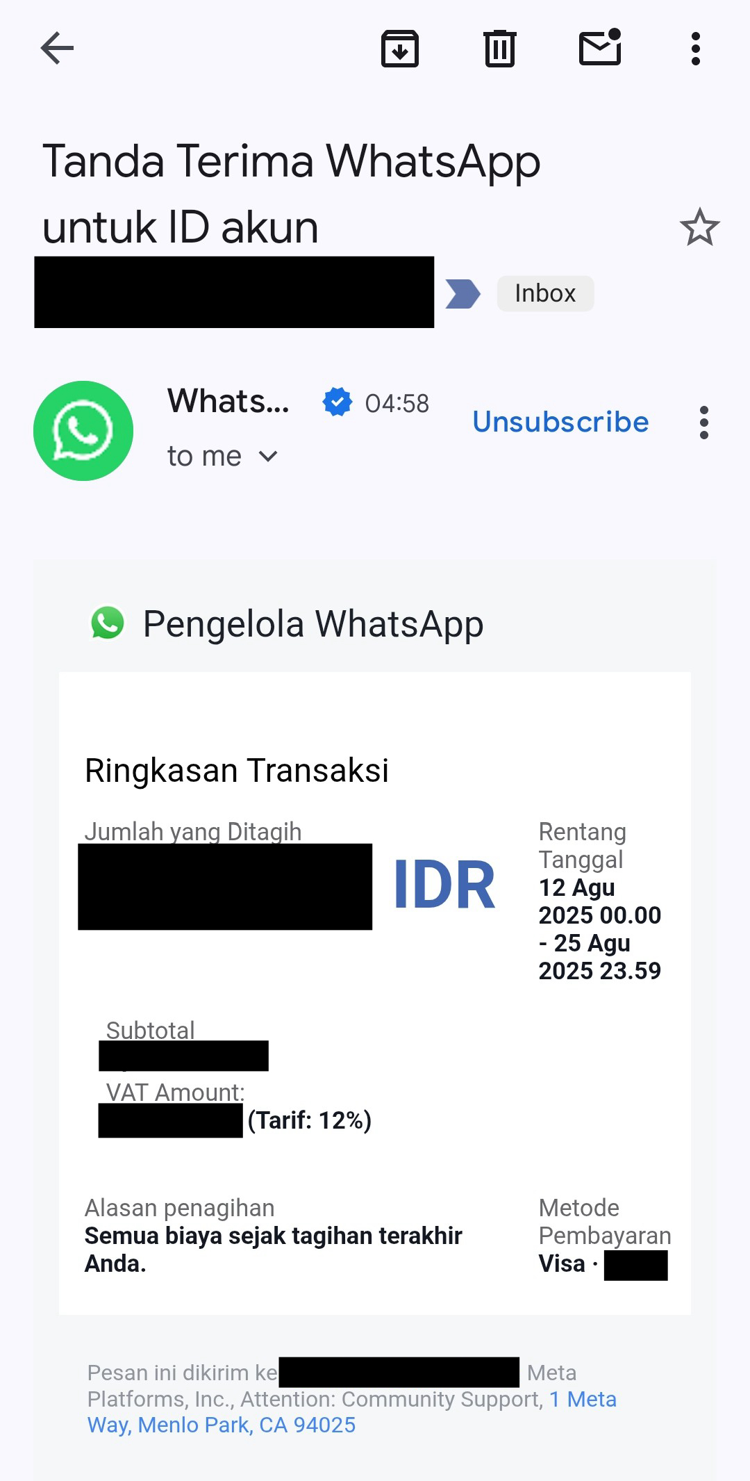 Invoice broadcast whatsapp