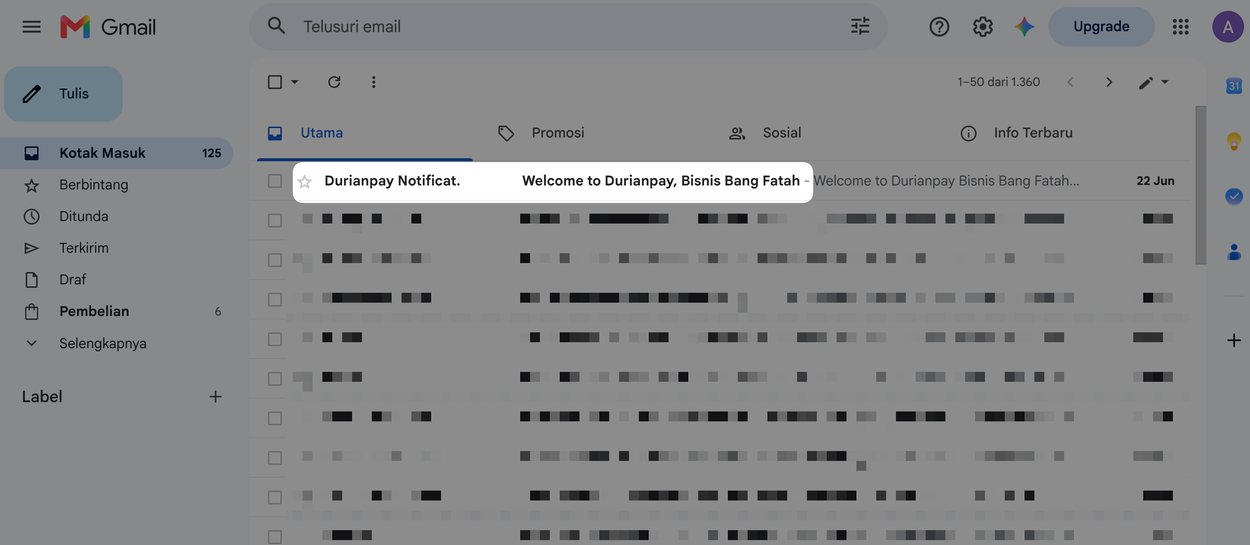 Email Welcome dari DurianPay